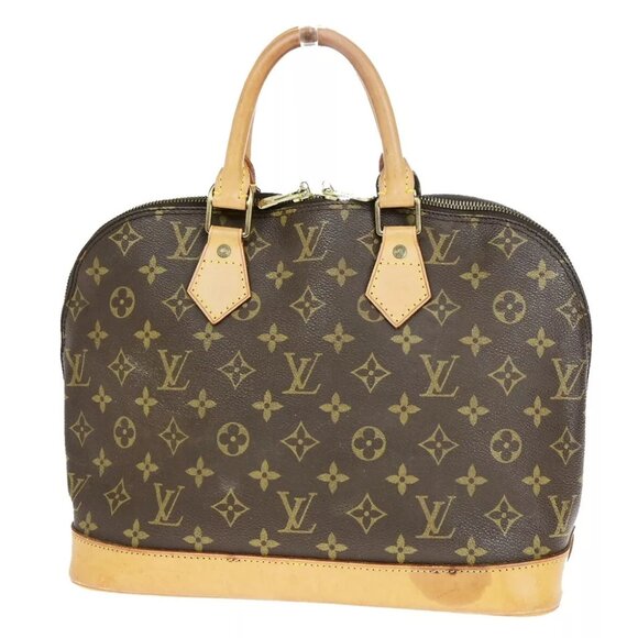 LOUIS VUITTON LV Logo Alma Hand Bag Monogram Leather Brown France M51130 35HB980 - Picture 1 of 16